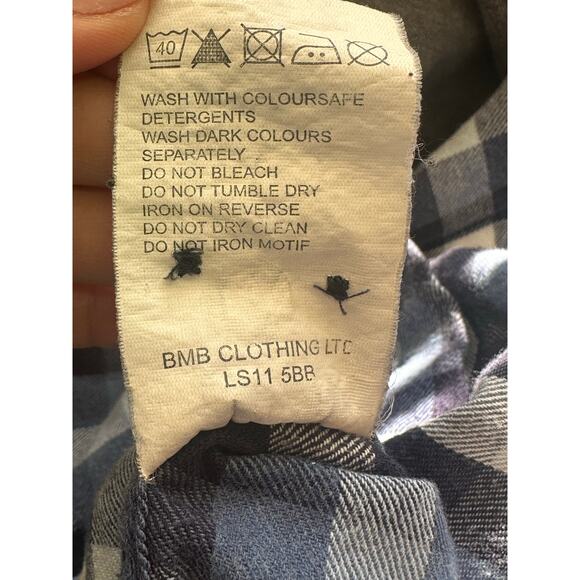 Racing Green Plaid Flannel Button Down Shirt Blue White – Men’s L - Picture 6 of 6